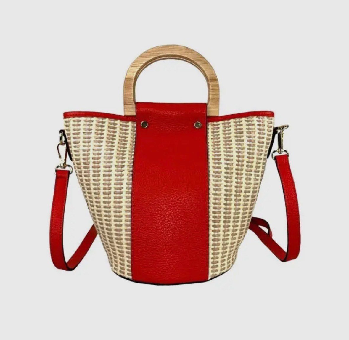 IMG_0085 Sac à main en raphia naturel et cuir rouge – Élégance audacieuse & style estival