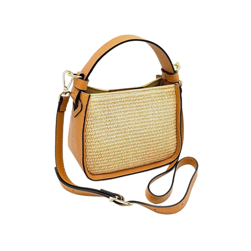 mini sac à main en raphia et cuir